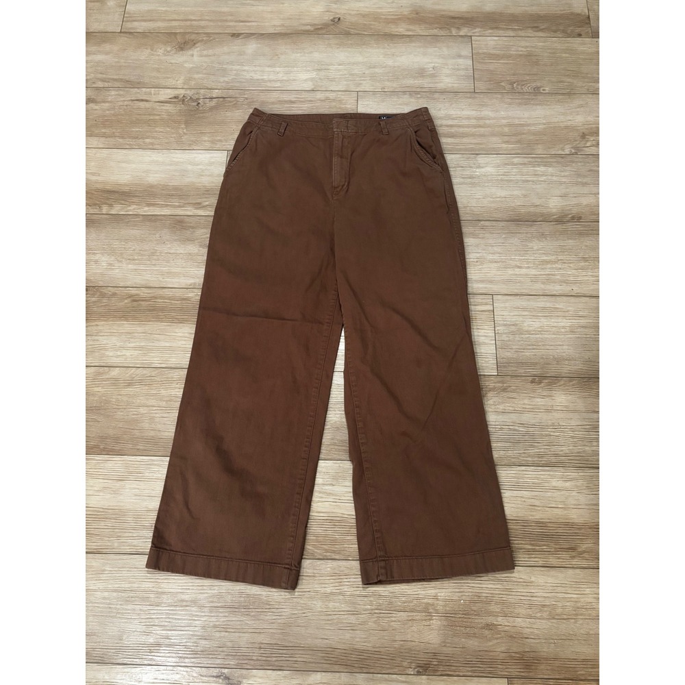 Gap Loose Khaki Brown Wide‎ Leg Pants Womens 14 High Rise Cotton Twill *RIGID